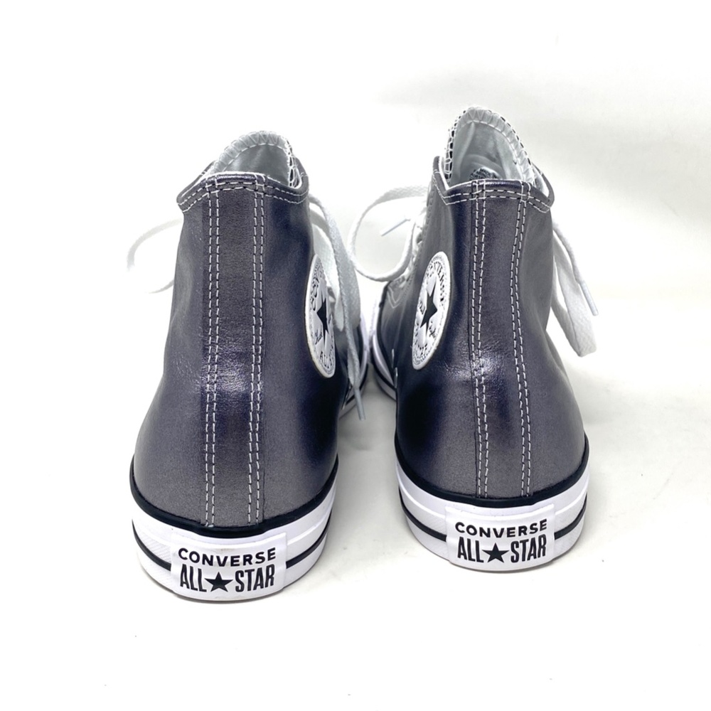 Converse Chuck Taylor High Black Metallic Leather Sneakers Women's Size A06166C - Picture 3 of 8